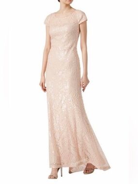 Calvin Klein Blush Pink Sequin Floor Length Gown Formal Evening Dress
Size 8